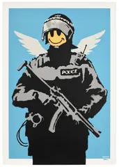 Flying Copper by Banksy, 2003, Screenprint in colours, on wove paper, the full sheet, sold Jun 2025