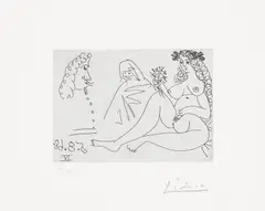 Femme blonde à la fleur (Blonde Woman with Flower), plate 249 from Série 347 (Bl. 1729, Ba. 1746) by Pablo Picasso, 1968, Etching, on BFK Rives paper, with full margins, sold Jun 2025