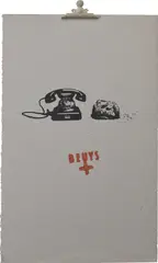 Erdtelephon (Earth Telephone) (S. 79) by Joseph Beuys, 1973-77, Unique screenprint in colours, on felt board, with the accompanying metal clamp added in 1977, sold Jun 2025
