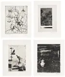William Kentridge, Receiver, 2005, The complete artist's book with 23 photogravure and drypoints, on handmade abaca paper, with full margins, 22 bound and one loose (as issued), with text by Wislawa Szymborska, all contained in the original handmade black paper wrappers and fabric-covered slipcase; and seven additional photogravure and drypoints, on various papers, with full margins