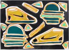 Katherine Bernhardt, Cheeseburger Deluxe, 2016, Unique lithograph in colours, on Somerset Velvet paper, with full margins