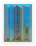Patrick Hughes, City, 2000, Multiple comprising 3D lithograph in colours, with hand-colouring by the artist and Jack Shirreff, on constructed wove paper mounted to backing, within a window-mount (as issued)