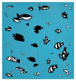 Julian Opie, We Swam Amongst the Fishes (C. 45), 2003, Screenprint in colours, on spray-painted MDF block