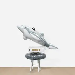 Jeff Koons, GOAT: A Tribute to Muhammad Ali (Champ's edition); with Radial Champs, 2004, The complete deluxe "Champ's Edition" set, including Radial Champs comprised of a wooden stool, inflatable dolphin and tyre floatie, air pump and lucite supports, accompanied by installation directions and original cardboard boxes, four gelatin silver prints signed in black felt-tip pen by Howard L. Bingham and Muhammad Ali, and large book of photographs and text