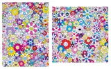 Champagne Supernova: Multicolor + Pink and White Stripes; and The Nether World by Takashi Murakami, 2013; and 2018, Two offset lithographs in colours, on smooth wove paper, the full sheets, sold Jun 2025