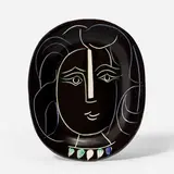 Pablo Picasso, Visage de femme (Woman's Face) (A.R. 220), 1953, White earthenware rectangular dish painted in colours, engraved and glazed