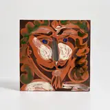 Pablo Picasso, Visage à la barbiche (Face with Goatee) (A.R. 600), 1968-69, Red earthenware square plaque painted in colours, engraved, and with partial brushed glaze