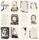 Pablo Picasso, Vingt poèmes de Góngora (Twenty Poems by Góngora) (Bl. 476-516, Ba. 738-780, C. Bks. 51), 1948, The complete set of 41 etching and aquatints, on Marais paper watermarked Gongora , the full sheets, with text by Luis de Góngora y Argote, title page and colophon, all bound in brown and gold leather boards with gold printed artist's name and title on the spine