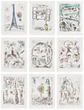 Marc Chagall, Celui qui dit les choses sans rien dire (Louis Aragon: The One Who Says Things Without Saying Anything) (C. Bks. 99), 1975-76, The complete set of 25 etching and aquatints in colours, on BFK Rives paper watermarked ME , with full margins, the sheets loose and folded (as issued), with text by Louis Aragon, title page and colophon, all contained in the original paper wrappers and beige cloth-covered clamshell box with gold embossed artist's and author's name
