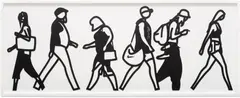 Walking in Melbourne 1, from Walking in Melbourne by Julian Opie, 2018, Laser-cut Museum board relief in black and white, sold Sep 2025