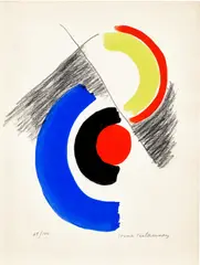 Sonia Delaunay, Untitled, circa 1964, Pochoir in colours with hand-additions in charcoal, on wove paper folded (as issued), with full margins