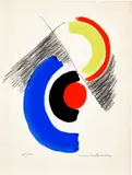 Sonia Delaunay, Untitled, circa 1964, Pochoir in colours with hand-additions in charcoal, on wove paper folded (as issued), with full margins