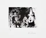 Pablo Picasso, Homme à la pipe assis, Maja et Célestine (Seated Man with Pipe, Maja and Célestine), plate 209 from Série 347 (Bl. 1690, Ba. 1705), 1968, Aquatint, on BFK Rives paper, with full margins