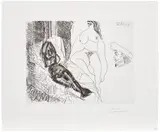 Pablo Picasso, Deux femmes, avec voyeurs (Two Women, with Voyeurs), plate 158 from Série 347 (Bl. 1638, Ba. 1654), 1968, Etching, on BFK Rives paper, with full margins
