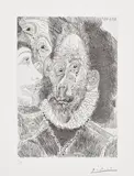 Pablo Picasso, Portrait-charge d'un des personnages de l'enterrement du Comte d'Orgaz, en larmes (Caricature of One of the Characters of The Burial of Count Orgaz, in Tears), plate 194 from Série 347 (B. 1674, Ba. 1690), 1968, Etching, on BFK Rives paper, with full margins