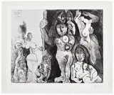 Pablo Picasso, Spectacle, l'amour s'aventurant chez les femmes (Performance, Cupid Venturing Into the World of Women), plate 13 from Série 156 (Bl. 1868, Ba. 1873), 1970, Etching and drypoint, on BFK Rives paper, with full margins