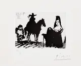 Pablo Picasso, Cavalier et son valet, Célestine et Maja (Rider and his valet, Célestine and Maja), plate 145 from Série 347 (Bl. 1625, Ba. 1641), 1968, Aquatint, on BFK Rives paper, with full margins