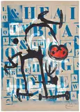 Le lettré - rouge (The Literate - Red) (M. 616) by Joan Miró, 1969, Lithograph in colours, on burlap laid to Chiffon de Mandeure paper, the full sheet, sold Sep 2025