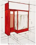 Red Store Front, Project (S. 93) by Christo & Jeanne-Claude, 1977, Screenprint in colours with collage of brown wrapping paper, on smooth wove paper, the full sheet, sold Sep 2025