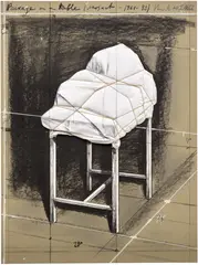 Package on a Table, Project (S. 142) by Christo & Jeanne-Claude, 1989, Lithograph and screenprint in colours with collage of fabric, twine, staples, and hand-colouring in pencil, on rag paper, sold Sep 2025
