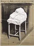 Package on a Table, Project (S. 142) by Christo & Jeanne-Claude, 1989, Lithograph and screenprint in colours with collage of fabric, twine, staples, and hand-colouring in pencil, on rag paper, sold Sep 2025