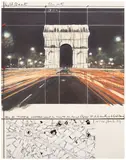 Arc de Triomphe, Wrapped, Project for Paris (S. 144) by Christo & Jeanne-Claude, 1989, Lithograph in colours with collage of broadcloth, thread, map, and hand-colouring in charcoal and colour pencil, on Arch, sold Sep 2025