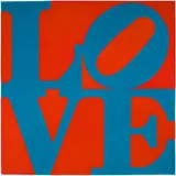 Robert Indiana, Classic Love, 1995, Skein dyed, hand carved and hand tufted archival New Zealand woollen rug, with natural latex backing
