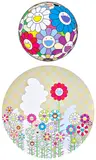 Festival Flower Decoration; and A Memory of Him and Her on a Summer Day by Takashi Murakami, 2018, Two offset lithographs in colours, on smooth wove paper, the full sheets, sold Sep 2025