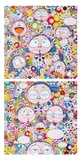 The Artist's Agony and Ecstasy; and Self-Portrait of the Manifold Worries of a Manifoldly Distressed Artist by Takashi Murakami, 2012, Two offset lithographs in colours with sticker additions, on smooth wove paper, the full sheets, sold Sep 2025