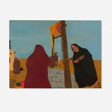 Frank Diaz Escalet, The Well, Southwest Indians, 1985, oil on Masonite