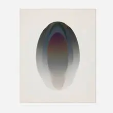 Larry Bell, Medium Ellipse 45, 1984, aluminum and silicon monoxide on paper