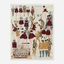 Marcel Dzama, Merrily, Merrily, We Welcome in the New Year, 2011, ink and gouache on paper in four parts