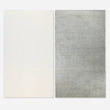Dean Levin, Dividing and Alternating (diptych), 2014, UV curable ink on polished steel and oil on linen