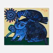 Guillaume Cornelis van Beverloo, Il gatto blue, 1991, acrylic on canvas