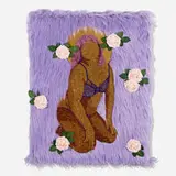 Moisés Salazar Tlatenchi, Hermosura, 2021, faux fur, faux flowers and glitter on board
