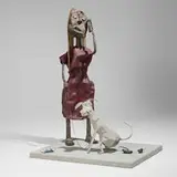 Will Ryman, Woman Walking her Dog, clay, steel mesh, enamel and found object constructions