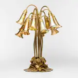 Tiffany Studios, Twelve-light Lily table lamp, c. 1910, acid-etched and gilt bronze, hand-blown Favrile glass, hand-blown glass