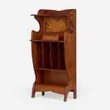 Louis Majorelle, Marquetry music cabinet with water scene, c. 1900, mahogany, gilt bronze, mixed wood inlay