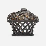 Edgar Brandt, Flower basket-form newel post cap, c. 1925, wrought iron parcel-gilt
