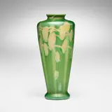 Heart and Vine vase by Tiffany Studios, c. 1913, hand-blown Favrile glass, sold Mar 2026
