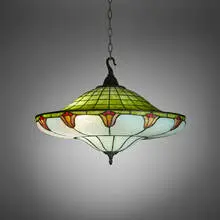 John Morgan & Sons, Chandelier with tulips, c. 1910, slag glass, textured opaline glass, patinated metal