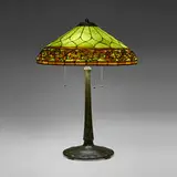 Amboy Works, Oak Leaf lamp shade with Reed & Barton base, leaded glass, patinated bronze