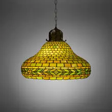 Duffner & Kimberly, Hanging fixture, c. 1910, lead glass, patinated metal