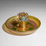 Tiffany Studios, Leaf and Vine flower bowl and frog, c. 1917, hand-blown Favrile glass