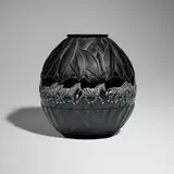 Marie-Claude Lalique, Tanzania zebra vase (black), 1991, molded and enameled black glass
