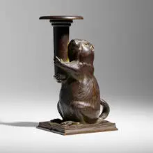 Ernest Thomas Seton for Tiffany Studios, Rowfant Club candlestick with groundhog, 1903, patinated bronze