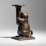Ernest Thomas Seton for Tiffany Studios, Rowfant Club candlestick with groundhog, 1903, patinated bronze