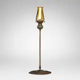 Tiffany Studios, Blown-out Queen Anne's Lace candlestick with candle shade, c. 1910, patinated bronze, hand-blown Favrile glass, hand-blown glass