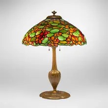 Duffner & Kimberly, Nasturtium table lamp, c. 1910, leaded glass, patinated brass