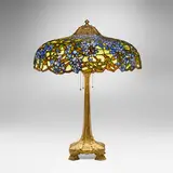 Duffner & Kimberly, Rare Wisteria table lamp, c. 1910, leaded glass, gilt bronze